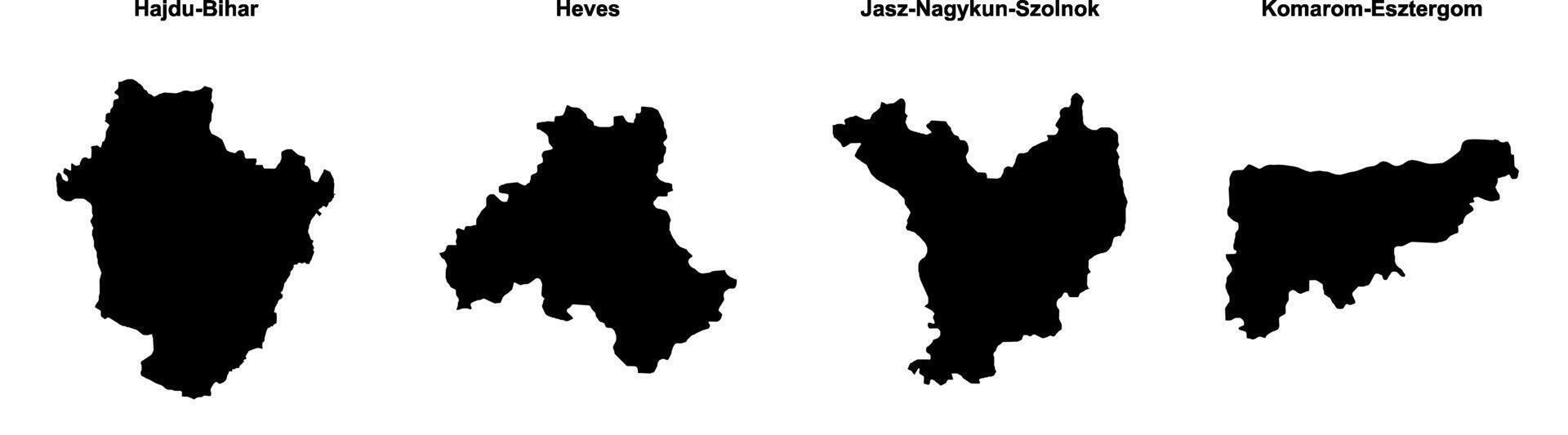 Hajdu Bihar, Heves, Jasz Nagykun Szolnok, Komarom Esztergom outline maps vector