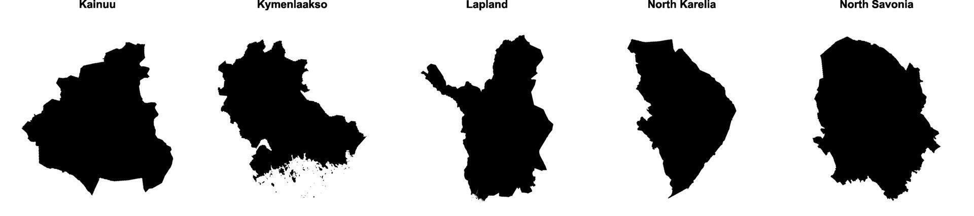 Kainuu, Kymenlaakso, Lapland, North Karelia, North Savonia outline maps vector