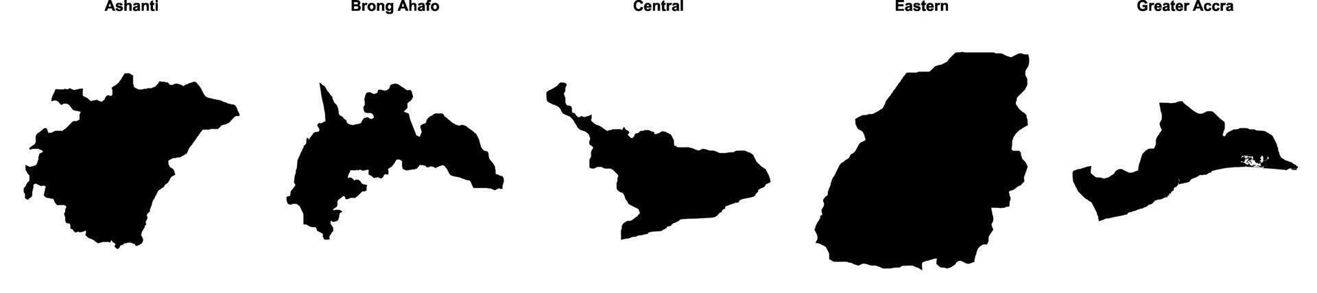 Ashanti, Brong Ahafo, Central, Eastern, Greater Accra outline maps vector