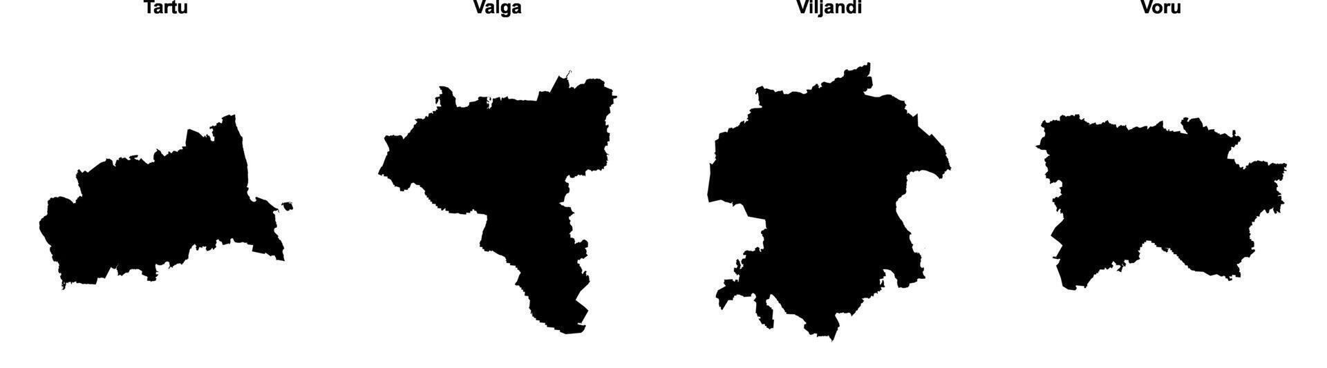 Tartu, Valga, Viljandi, Voru outline maps vector