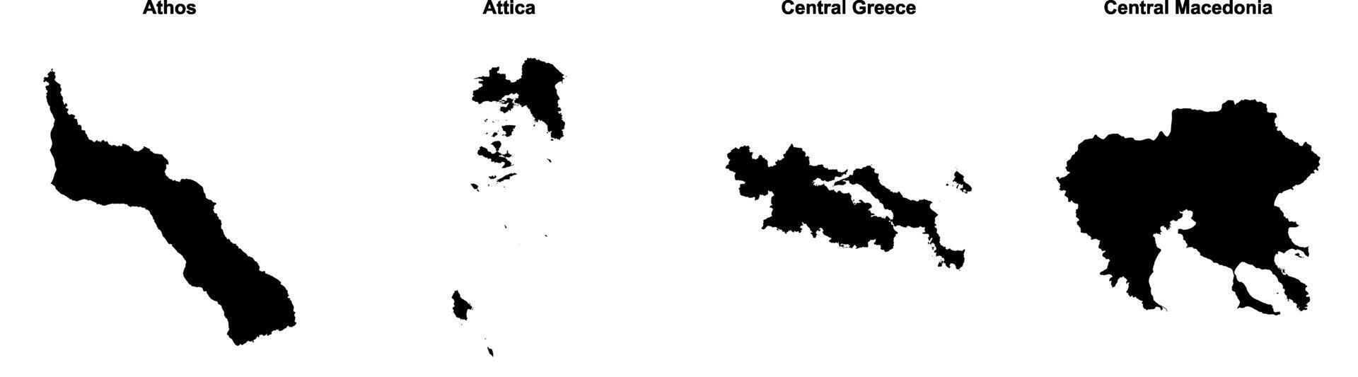 Athos, Attica, Central Greece, Central Macedonia outline maps vector