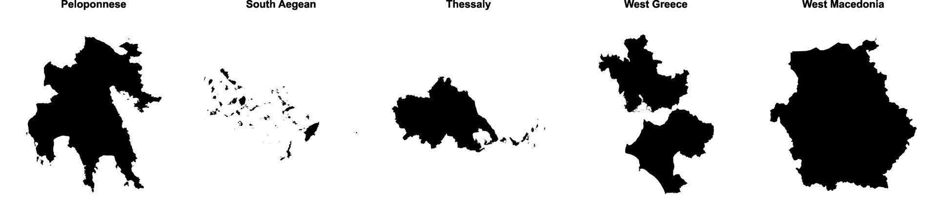 Peloponnese, South Aegean, Thessaly, West Greece, West Macedonia outline maps vector