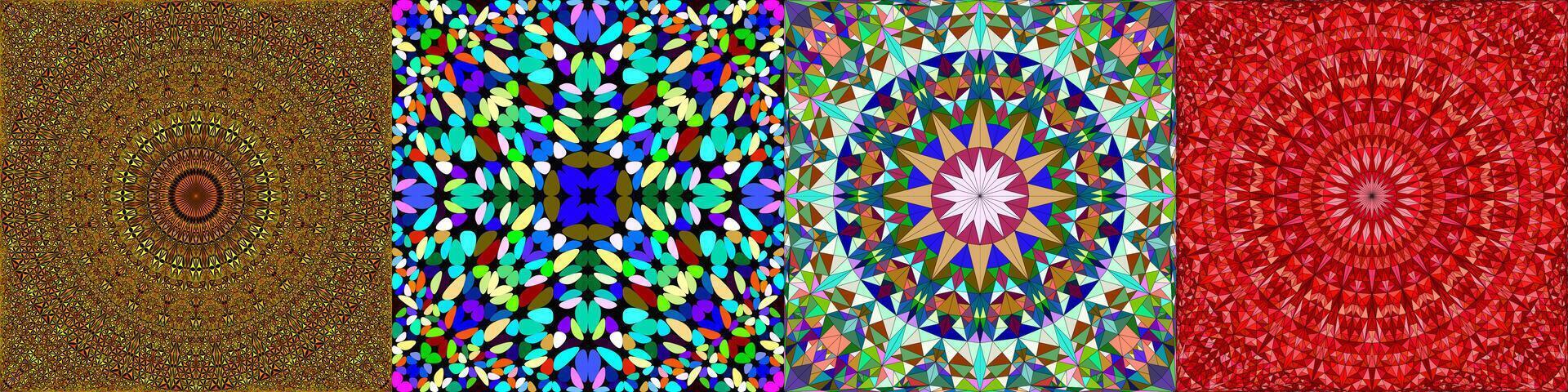 Seamless color geometric mandala pattern background set vector