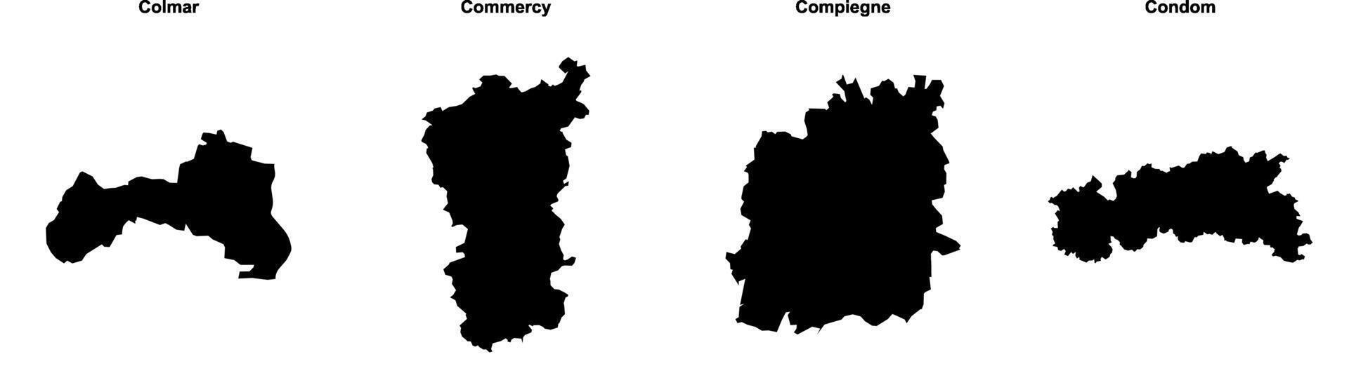 Colmar, Commercy, Compiegne, Condom outline maps vector