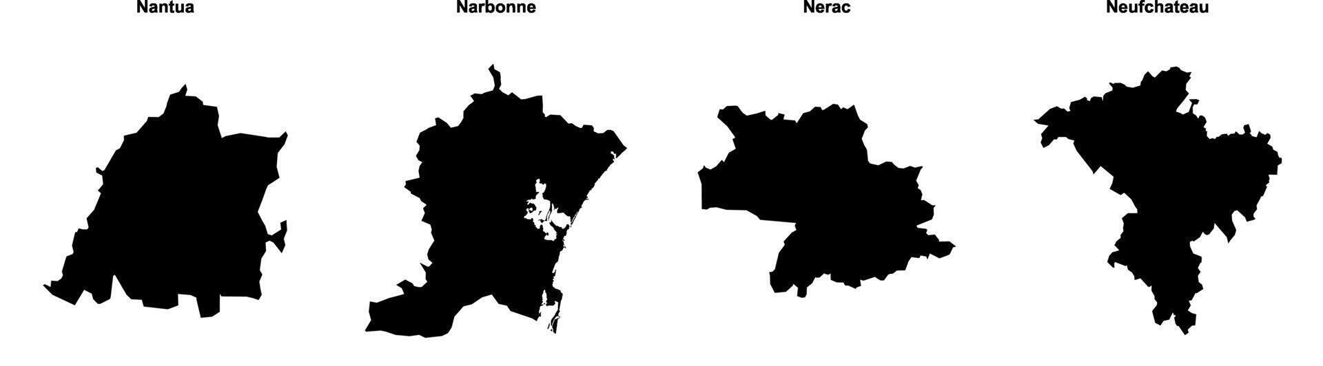 Nantua, Narbonne, Nerac, Neufchateau outline maps vector