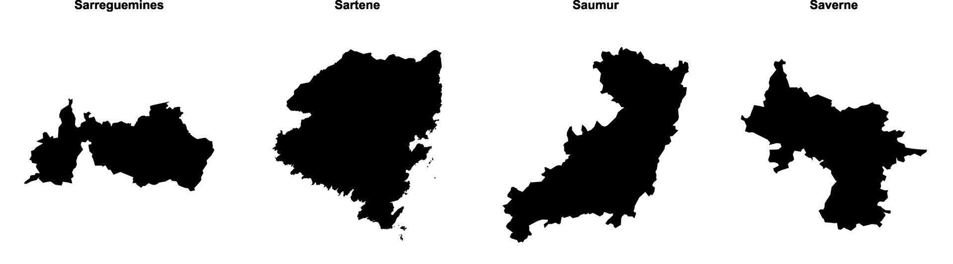 Sarreguemines, Sartene, Saumur, Saverne outline maps vector