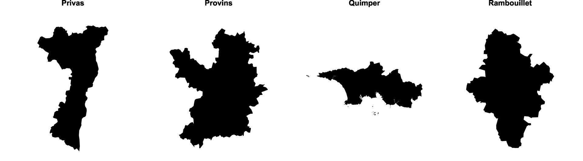Privas, Provins, Quimper, Rambouillet outline maps vector