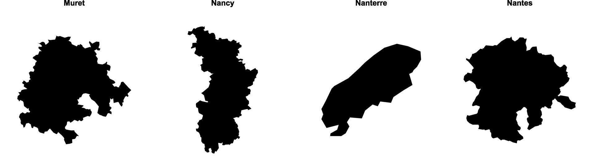 Muret, Nancy, Nanterre, Nantes outline maps vector
