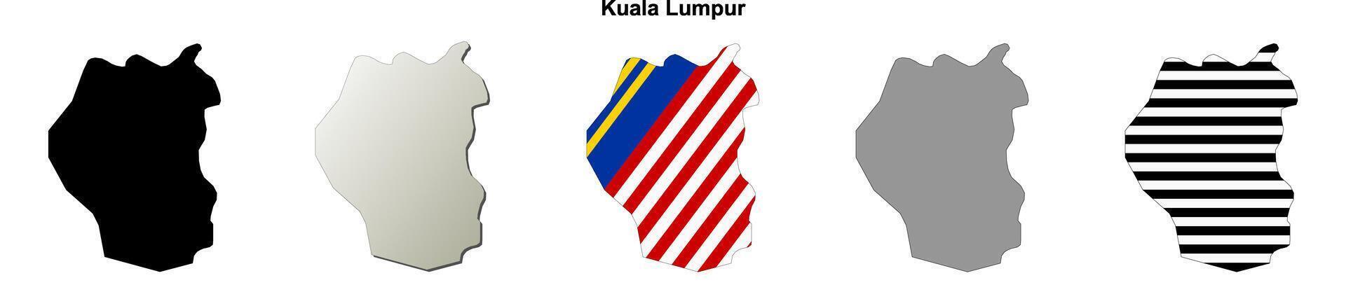 Kuala Lumpur state blank outline map set vector