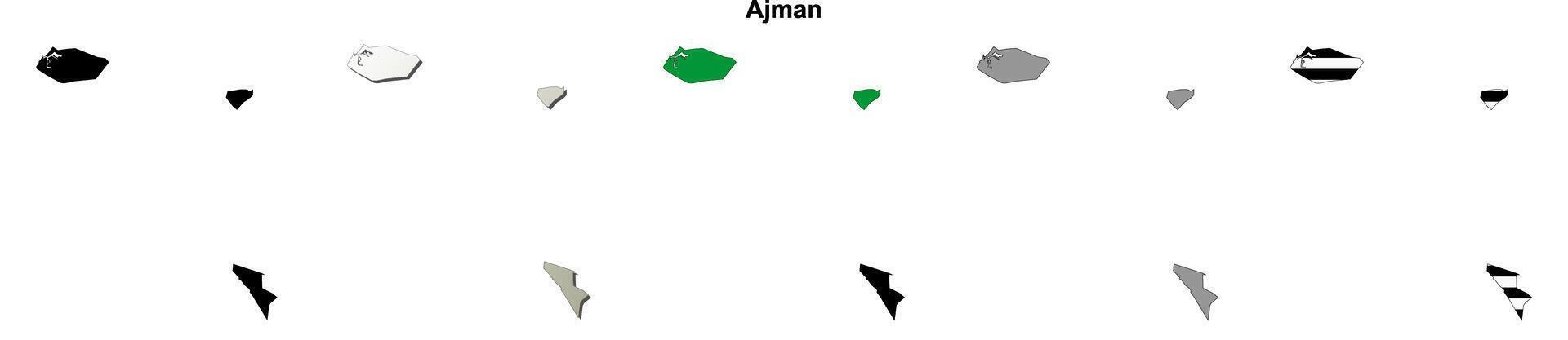 Ajman emirate blank outline map set vector
