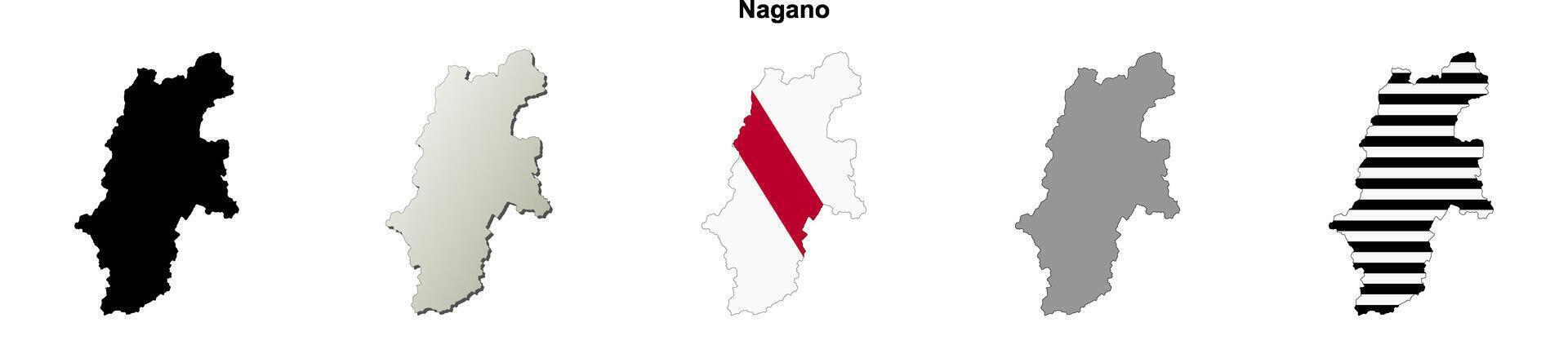 Nagano blank outline map set vector