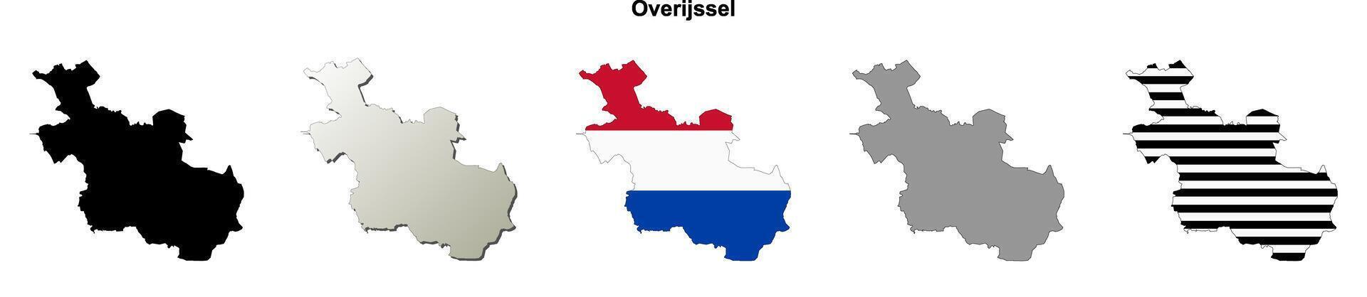 Overijssel province blank outline map set vector