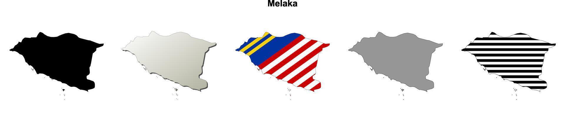 Melaka state blank outline map set vector