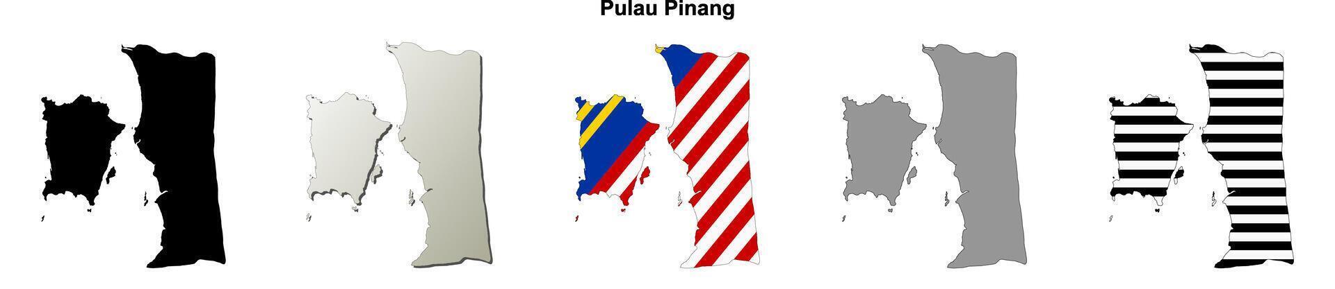 Pulau Pinang state blank outline map set vector