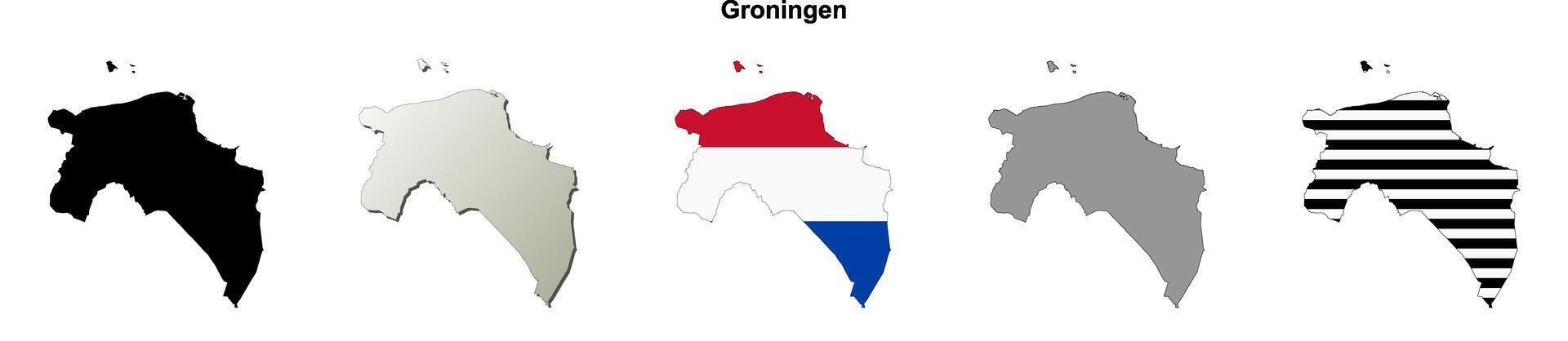 Groningen province blank outline map set vector