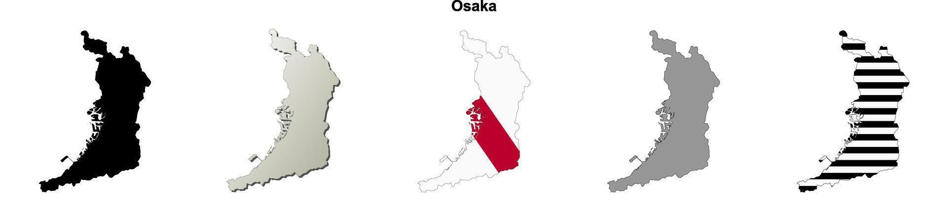 Osaka blank outline map set vector