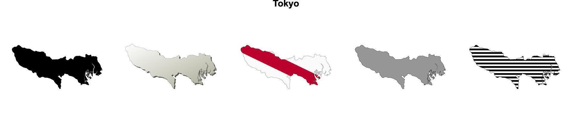 Tokyo blank outline map set vector
