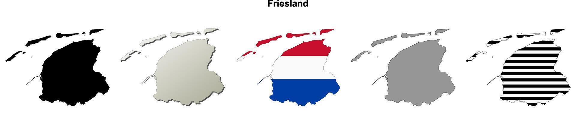 Friesland province blank outline map set vector