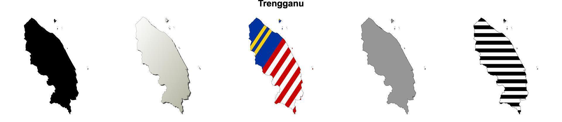 Trengganu state blank outline map set vector