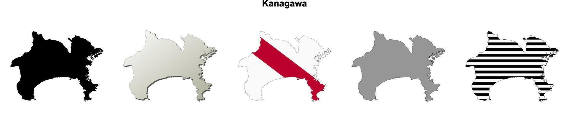 Kanagawa blank outline map set vector