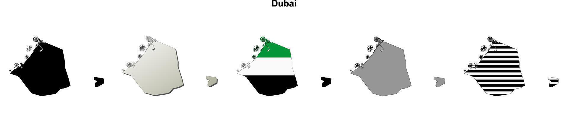 Dubai emirate blank outline map set vector