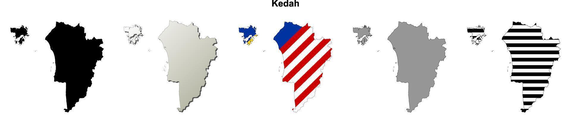 Kedah state blank outline map set vector