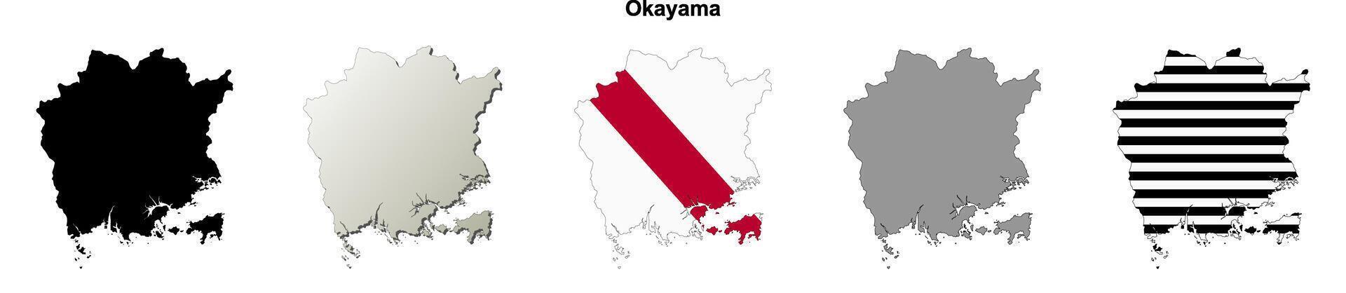 Okayama blank outline map set vector