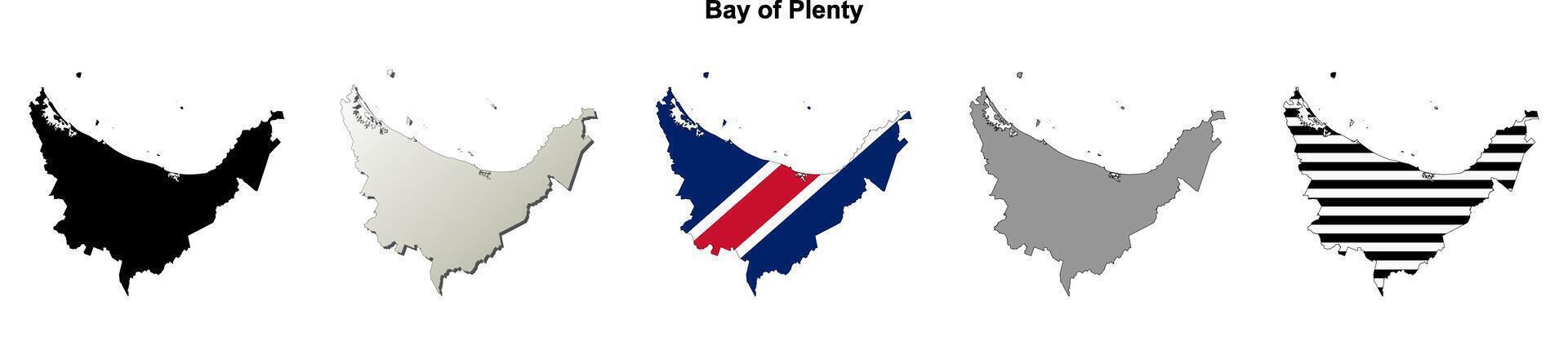 Bay of Plenty, New Zealand blank outline map set vector