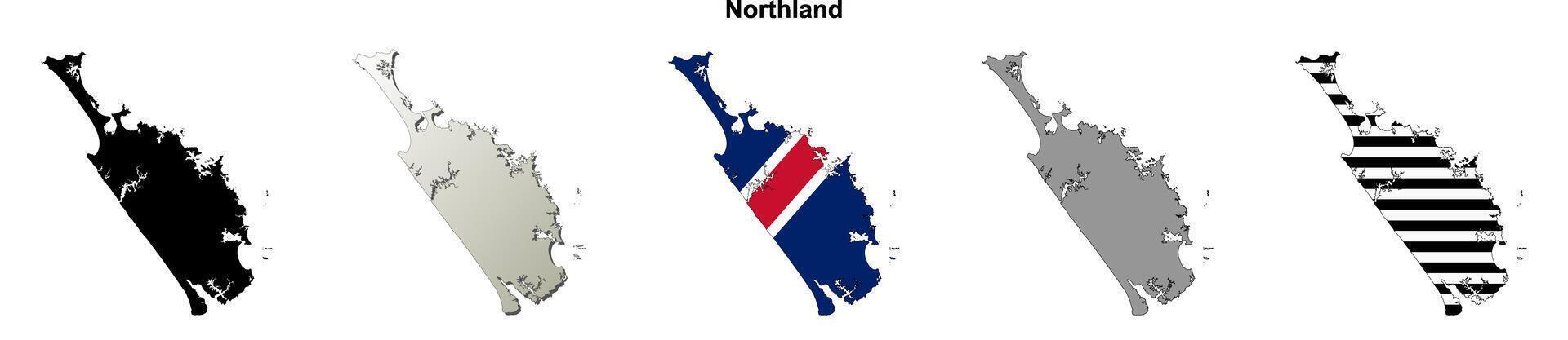 Northland, New Zealand blank outline map set vector