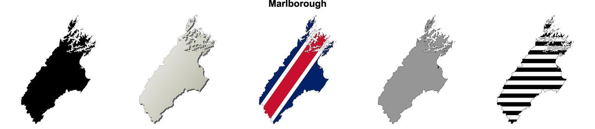 Marlborough, New Zealand blank outline map set vector