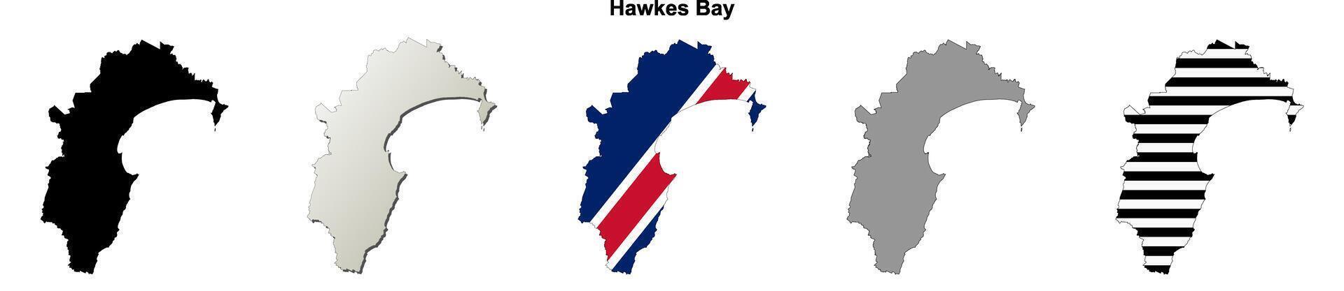 Hawkes Bay, New Zealand blank outline map set vector