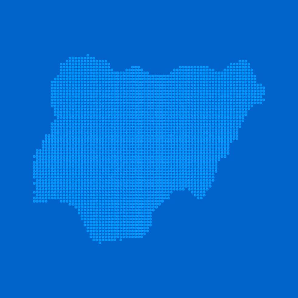 Blue halftone dot outline map background of Nigeria vector