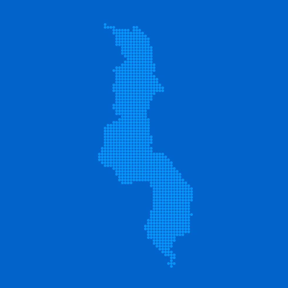 Blue halftone dot outline map background of Malawi vector