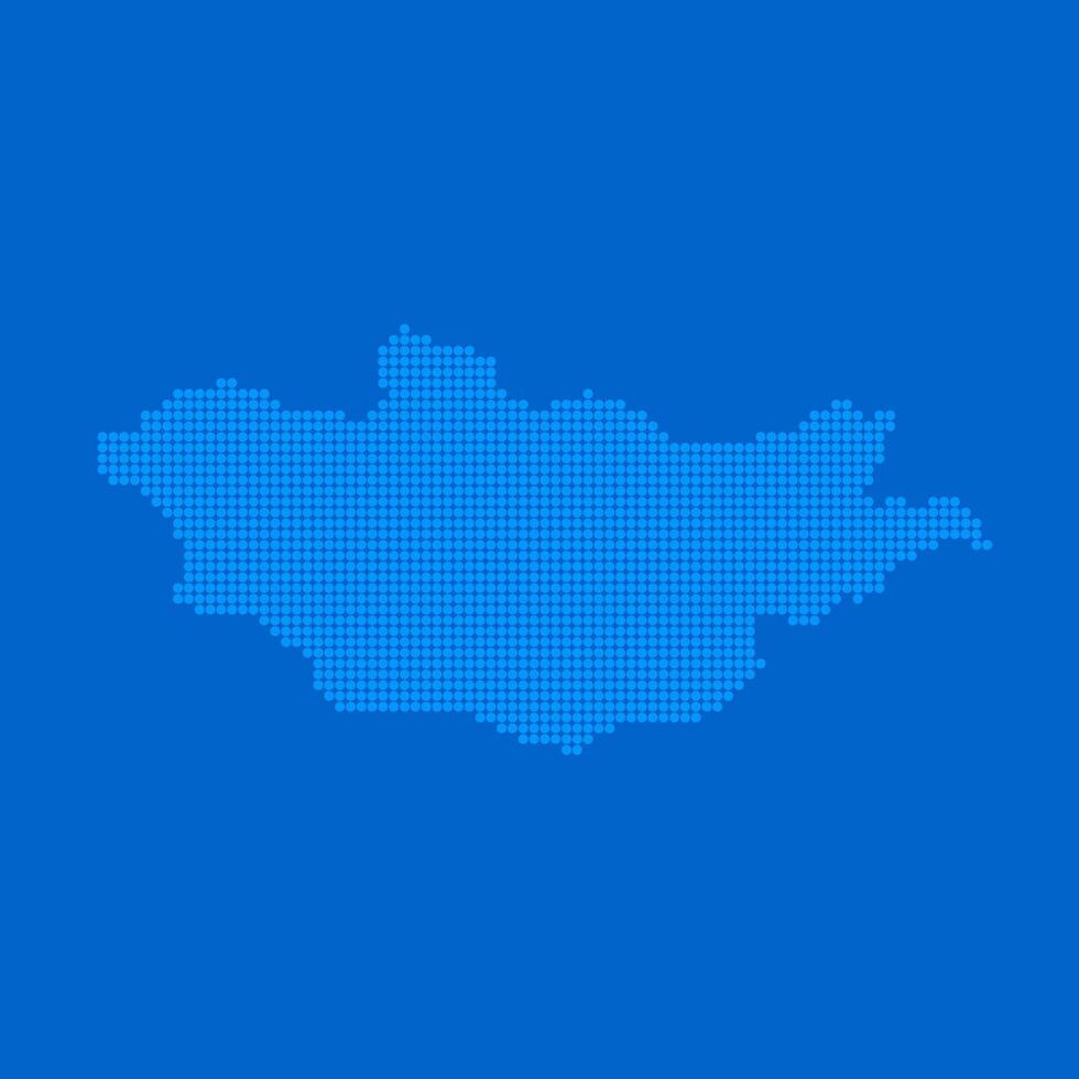 Blue halftone dot outline map background of Mongolia vector