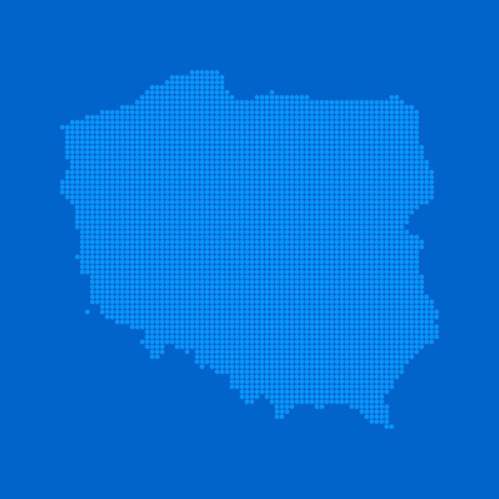Blue halftone dot outline map background of Poland vector