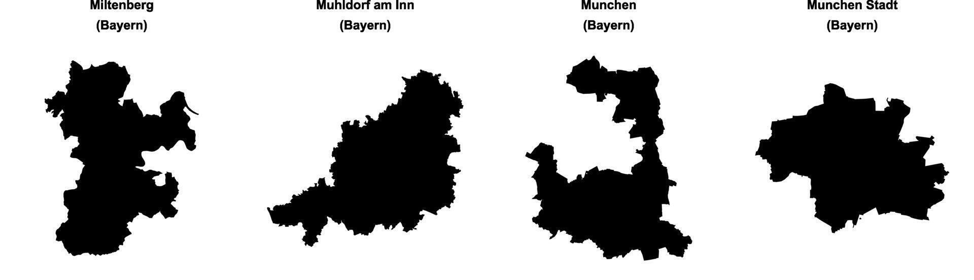 Miltenberg, Muhldorf am Inn, Munchen, Munchen Stadt outline maps vector