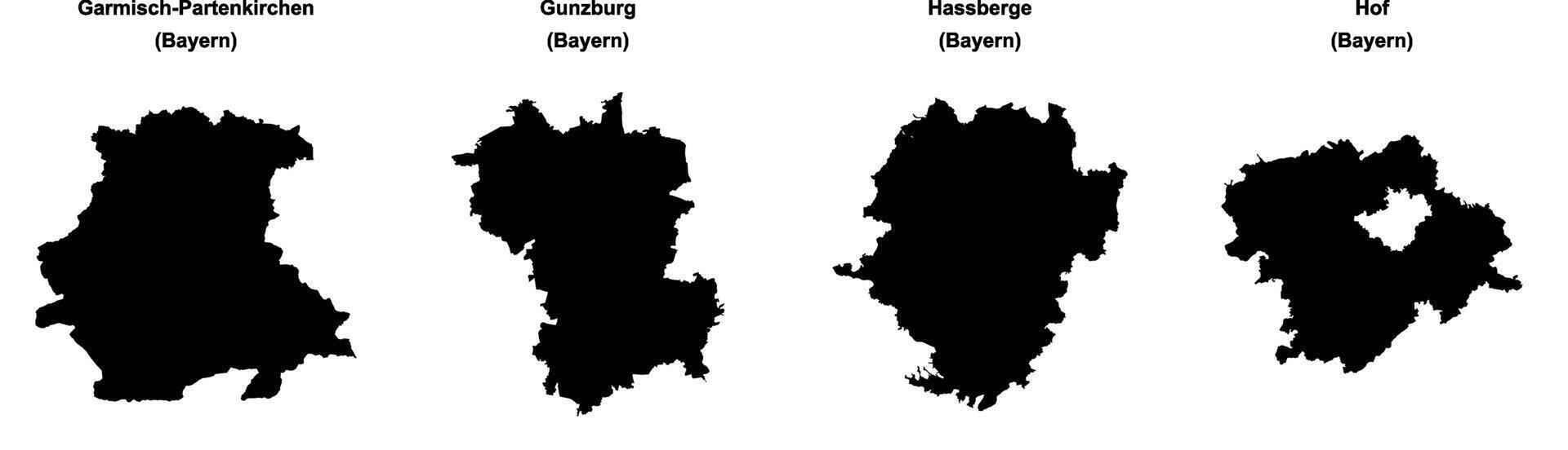 Garmisch Partenkirchen, Gunzburg, Hassberge, Hof outline maps vector