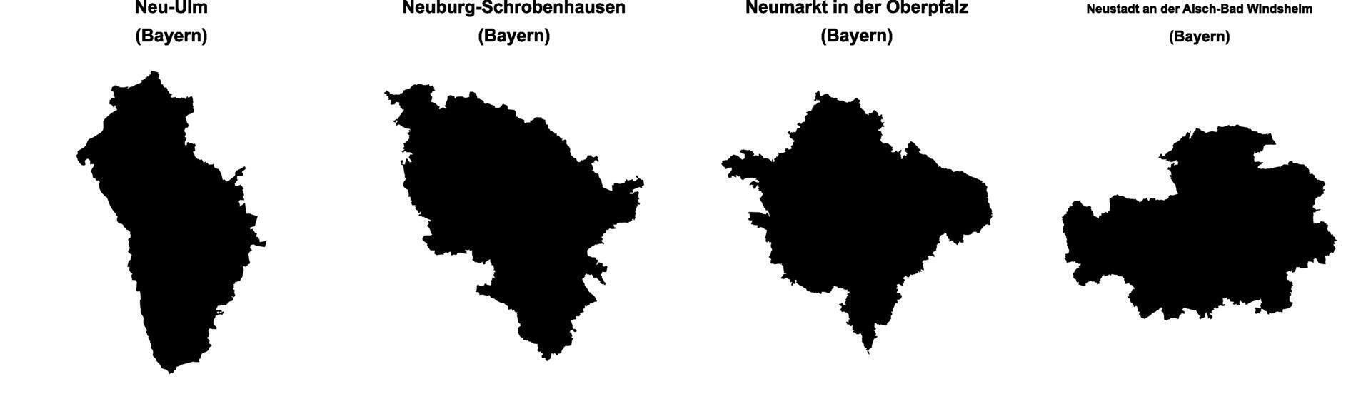 Neu Ulm, Neuburg Schrobenhausen, Neumarkt in der Oberpfalz, Neustadt an der Aisch Bad Windsheim outline maps vector