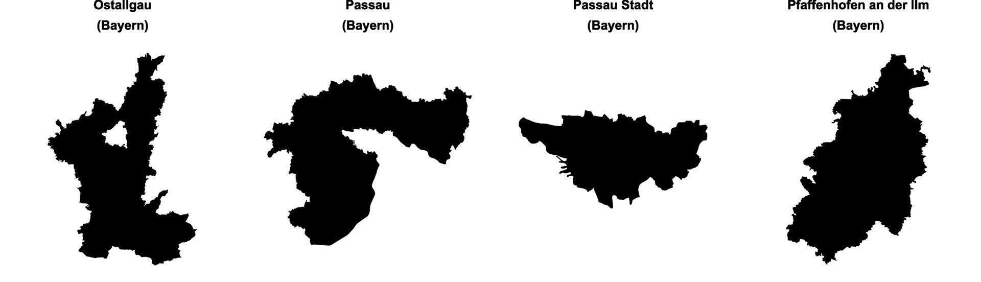 Ostallgau, Passau, Passau Stadt, Pfaffenhofen an der Ilm outline maps vector
