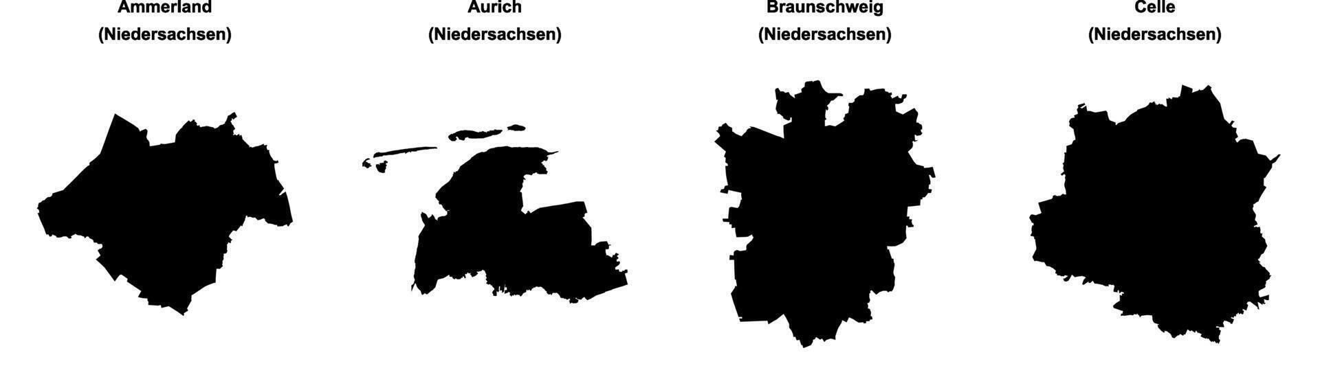 Ammerland, Aurich, Braunschweig, Celle outline maps vector