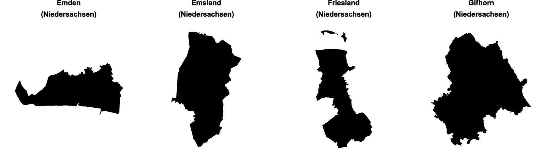 Emden, Emsland, Friesland, Gifhorn outline maps vector