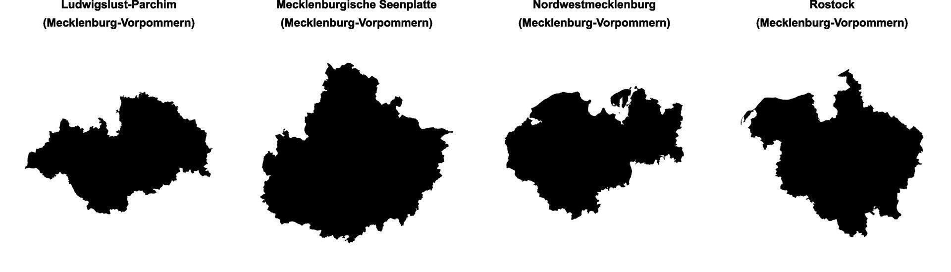 Ludwigslust Parchim, Mecklenburgische Seenplatte, Nordwestmecklenburg, Rostock outline maps vector