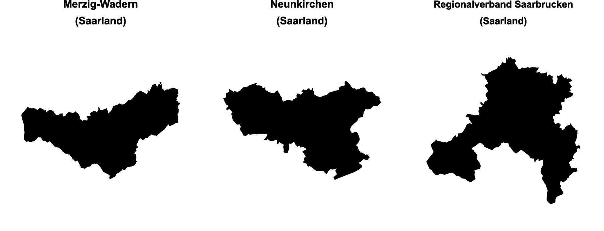Merzig Wadern, Neunkirchen, Regionalverband Saarbrucken outline maps vector