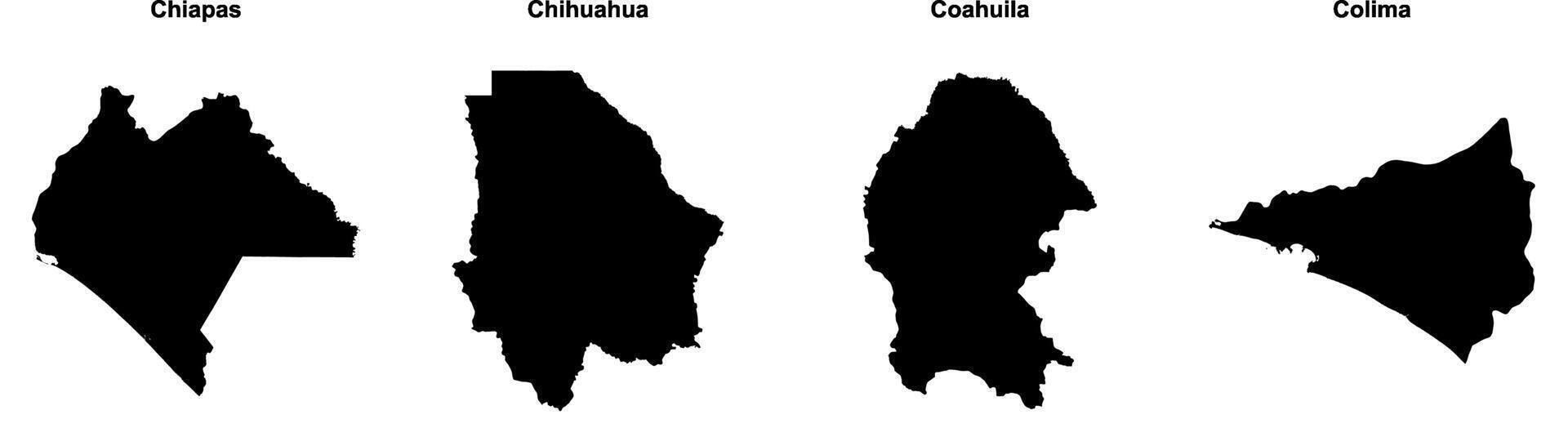 Chiapas, Chihuahua, Coahuila, Colima outline maps vector