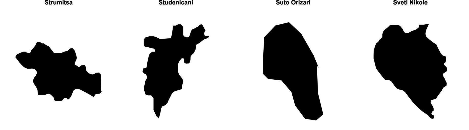 Strumitsa, Studenicani, Suto Orizari, Sveti Nikole outline maps vector