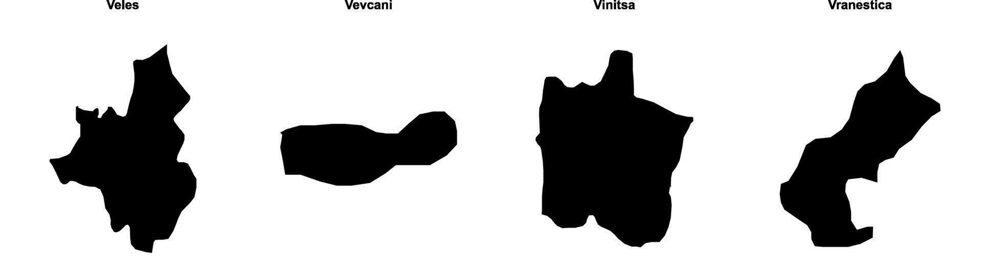 Veles, Vevcani, Vinitsa, Vranestica outline maps vector