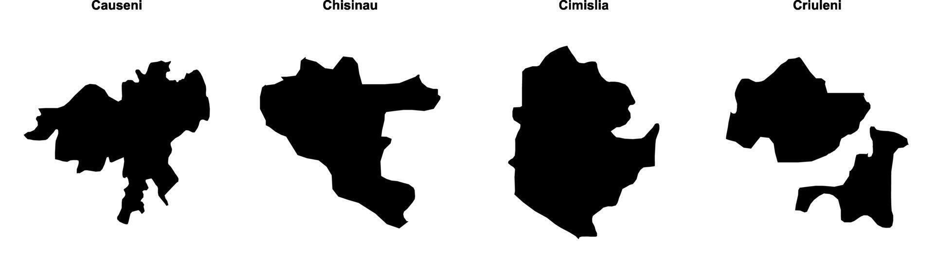 Causeni, Chisinau, Cimislia, Criuleni outline maps vector