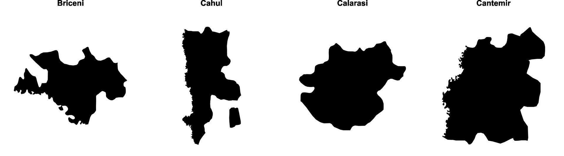 Briceni, Cahul, Calarasi, Cantemir outline maps vector