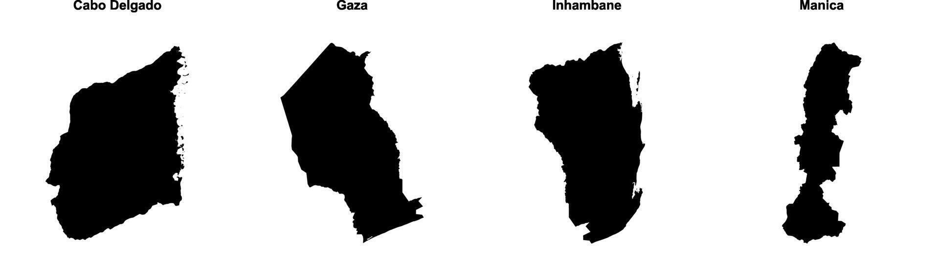 Cabo Delgado, Gaza, Inhambane, Manica outline maps vector