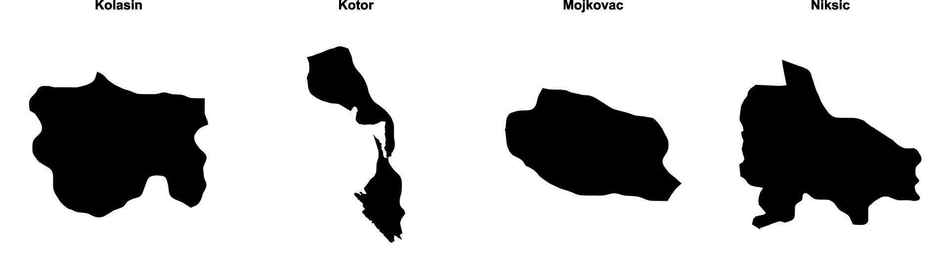 Kolasin, Kotor, Mojkovac, Niksic outline maps vector